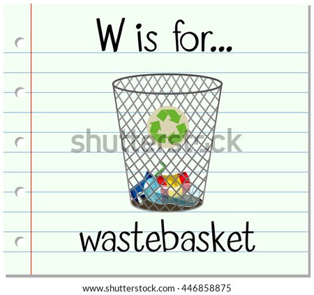 Flashcard letter W is for wastebasket illustration