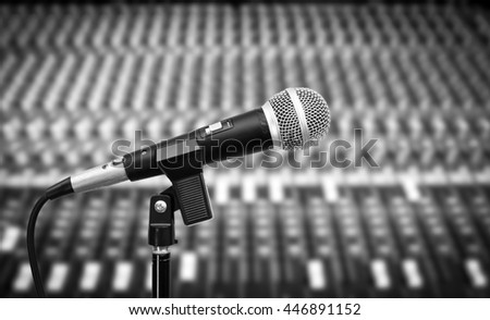 microphone on live mixer background, bw filter