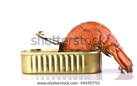 Tinned lobster on white background
