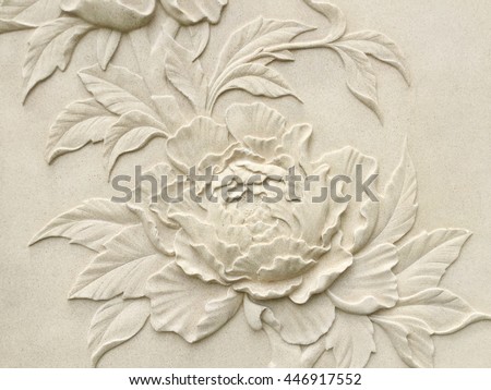 Low relief cement Thai style handcraft of rose flower Royalty-Free Stock Photo #446917552