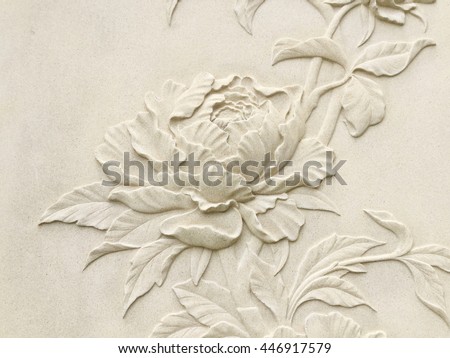 Low relief cement Thai style handcraft of rose flower Royalty-Free Stock Photo #446917579