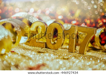 New year decoration,Closeup on golden 2017 Royalty-Free Stock Photo #446927434