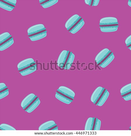 Seamless pattern with blue macaroon cookies on violet.