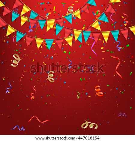 Birthday Background with Garlands and Confetti