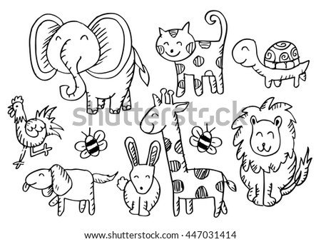  Cartoon animals. Doodle style