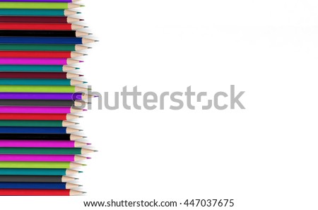 Colored pencils in wave pattern with copy space on white background, educational signboard background with copy space concept, 3D rendering