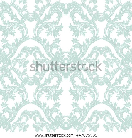 Vintage Baroque floral Damask pattern Vector. Luxury Classic ornament, Royal Victorian texture for wallpapers, textile, fabric. Opal blue color