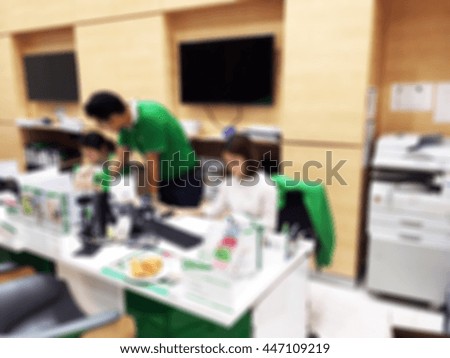 blur blurred bank officer working with computer on business and finance for customer