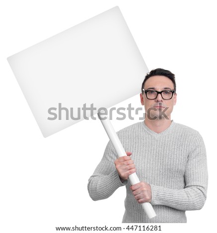 Protesting person with picket sign isolated on white background