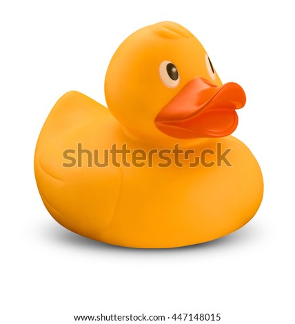 Isolated rubber duck on white background with drop shadow