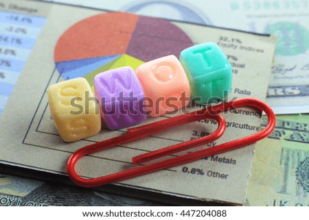 SWOT text on colorful cubes ; strengths, weaknesses, opportunities and threats
(business word concept)