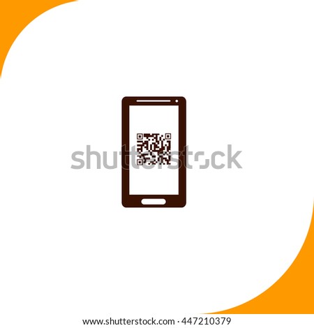 Qr code in mobile sign. Brown icon on white background