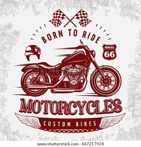 Motorcycle grey poster with vinous bike on road and headline born to ride vector illustration