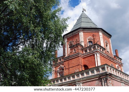 The Estate Of The Romanovs In Izmailovo recreation park and manor, Moscow, Russia. Bridge tower.
