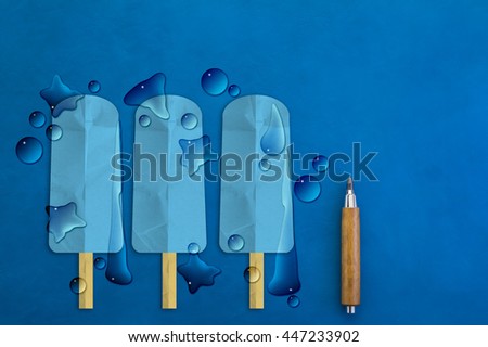 three blue ice cream bar with paper cut style on blue background