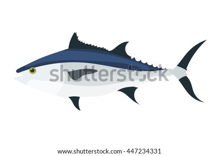 Tuna on white background. Color vector image of tuna fish. Animal, marine fauna. Stock 
vector illustration
