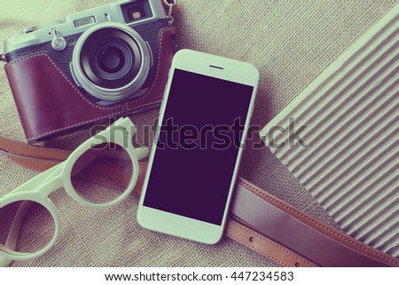 smartphone empty screen and camera vintage,vintage tone