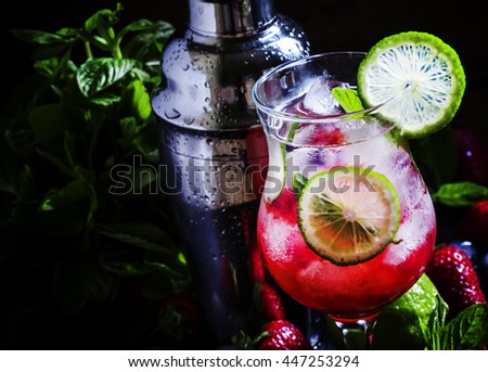 Strawberry-lime lemonade, selective focus