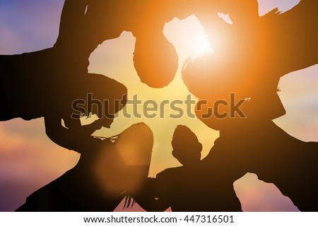 Silhouette good friends embrace each photograph friend do not leave each other friends Party The coalition parties in the holiday New Year Day thanks to God Royalty-Free Stock Photo #447316501
