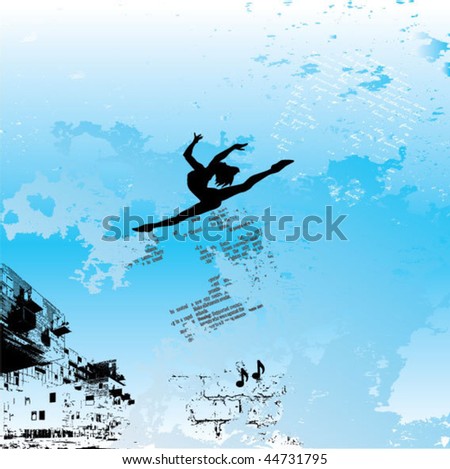 jumping girl on grunge vector background