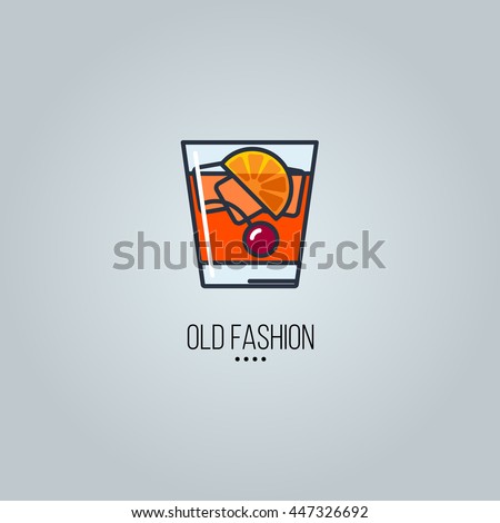 glass of old fashion cocktail vector icon Royalty-Free Stock Photo #447326692
