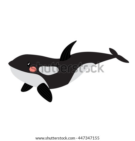 Killer whale orca animal cartoon character isolated on white background.
