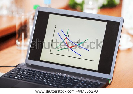 business graphics on a laptop. banking graphics on a tablet computer.