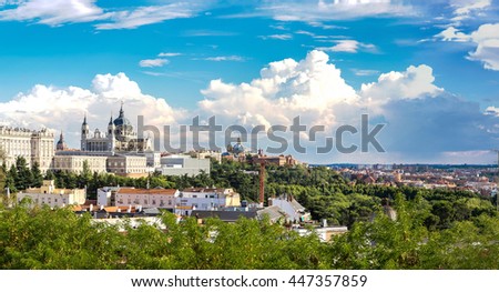 Almudena Cathedral and Royal Palace in Madrid, Spain in a summer day