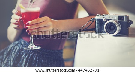 Woman Drinking Cocktail Rest Relaxation Concept