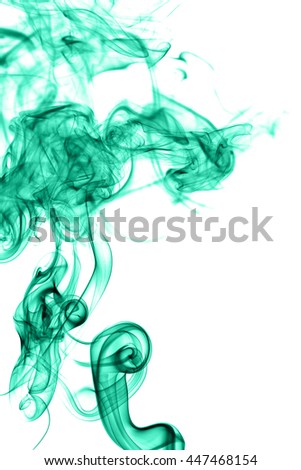 Abstract cyan smoke on white background from the incense sticks