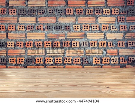 Background of brick wall texture and wood floor
