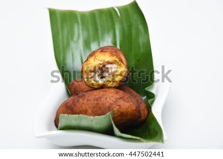 Unnakkaya / banana rolls,  popular Kerala tea time snack for Ramadan Kareem, India . Traditional Iftar Indian food dish Malabar Muslim feast. Holy month of Ramzan

