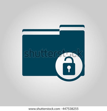 Vector illustration of folder lock open sign icon on grey background.
