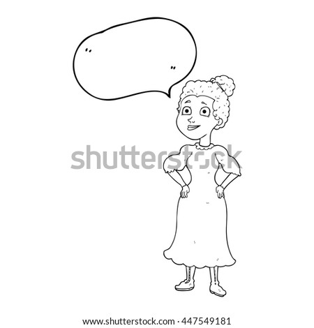 freehand drawn speech bubble cartoon victorian woman in dress