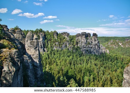 Landscape with colored trees  in Saxon Switzerland near Bastei in a sunny day
