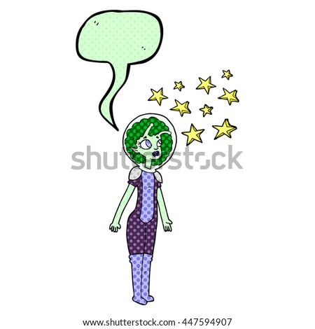 freehand drawn comic book speech bubble cartoon alien space girl