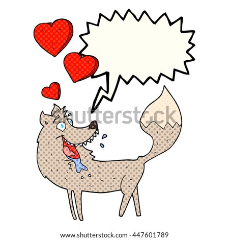 freehand drawn comic book speech bubble cartoon wolf in love