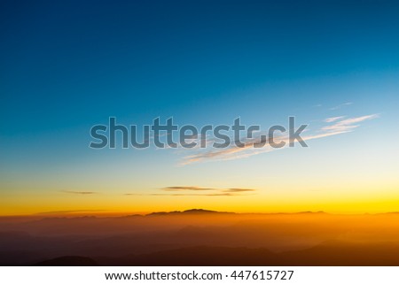 Sunrise on the mountain Adam's Peak ( also Sri Pada ). Sri Lanka. Beautiful landscape.