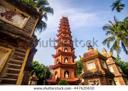 Pagoda of Tran Quoc temple in Hanoi, Vietnam Royalty-Free Stock Photo #447620650