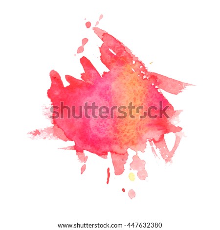 Expressive abstract watercolor stain with splashes and drops of red color. Design background for banner and flyers