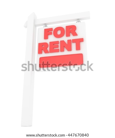 For rent sign lease real estate on white background. 3D rendering.