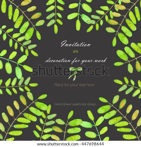 Background, template postcard with the acacia tree branches, hand drawn on a dark background