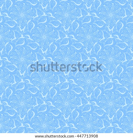 Seamless creative hand-drawn pattern of stylized flowers in pale cyan and cornflower blue colors. Vector illustration.