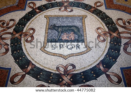 ancient mosaics depicting the twins Romulus and Remus suckled by the wolf