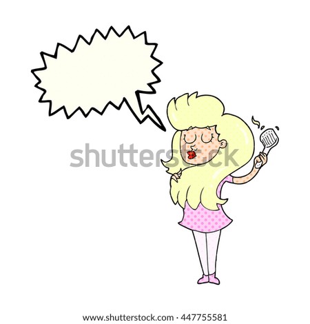 freehand drawn comic book speech bubble cartoon woman brushing hair