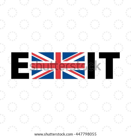 Brexit Design Concept Devoted United Kingdom's EU Referendum - Black Letters Exit with Blue and Red Elements of British Flag on Light Grey EU Stars Symbols Wallpaper Background - Icon Flat Design
