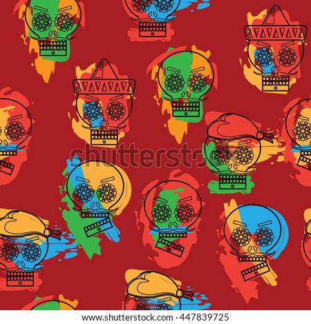 seamless red mexican skull pattern, with clipping mask