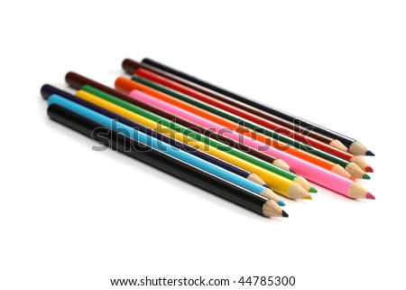 Assortment of coloured pencils isolated on white