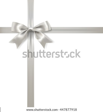 silver bow decoration and ribbon on white background. vector