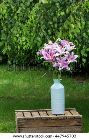 Bouquet of lilies in the garden. 